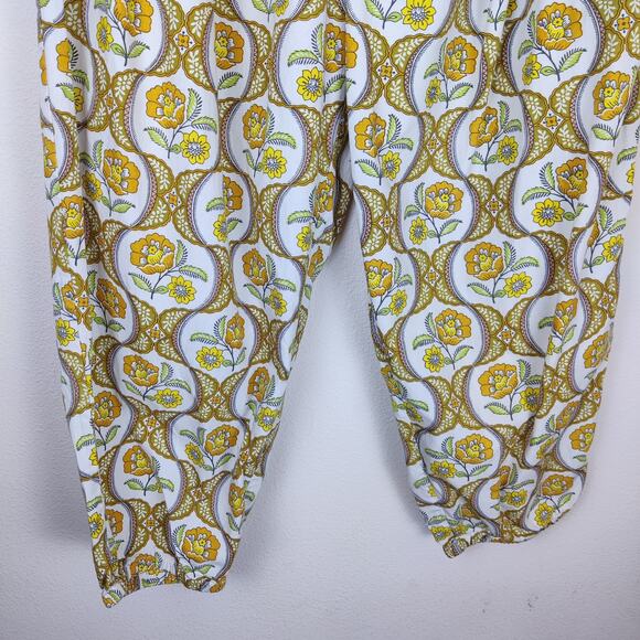 Antik Batik Tanissa Oversized Harem Pant Cotton Poplin REtro Yellow Floral Large - Picture 8 of 16